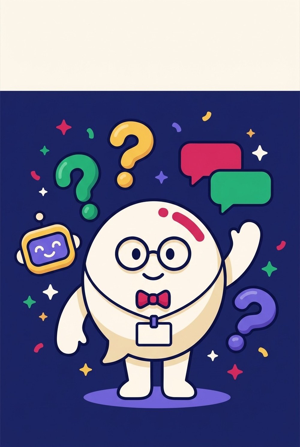 Capa do e-book Responder a pergunta que a IA cita, ilustração no estilo de aplicativo de lições com o mascote do guia