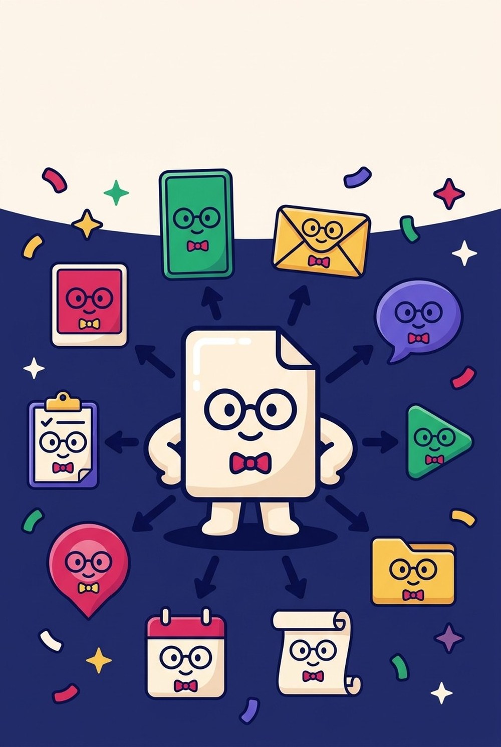 Capa do e-book Motor de reaproveitamento, ilustração no estilo de aplicativo de lições com o mascote do guia
