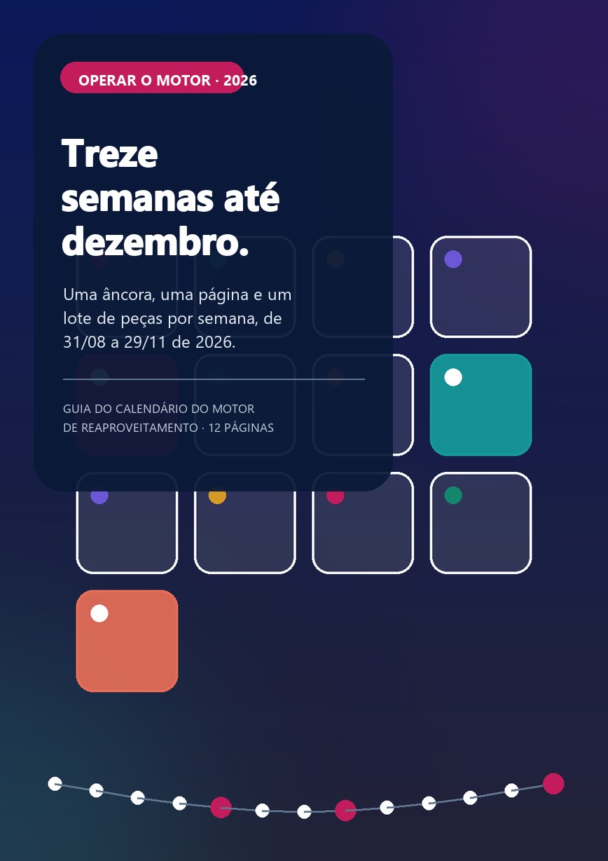Capa do e-book Treze semanas até dezembro, com uma grade de treze células de calendário e uma linha do tempo sobre fundo azul-escuro
