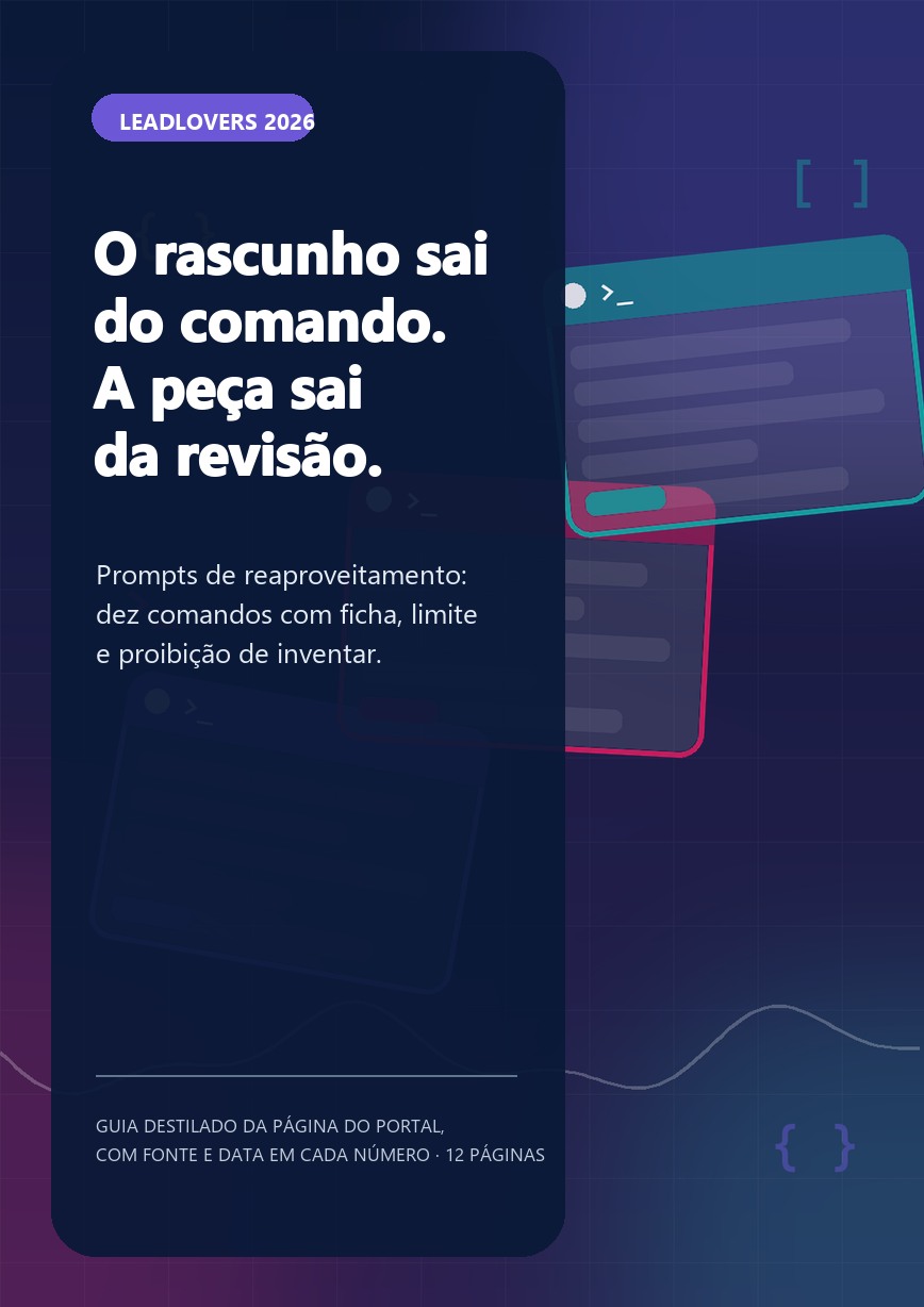 Capa do guia O rascunho sai do comando, com cartões de comando ilustrados empilhados sobre fundo azul e roxo