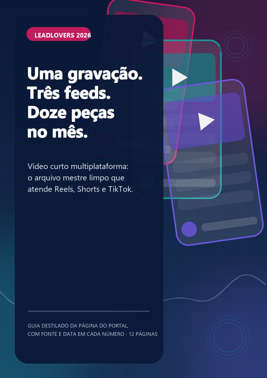 Capa do guia Uma gravação, três feeds, com três telas verticais de vídeo ilustradas sobre fundo azul-escuro