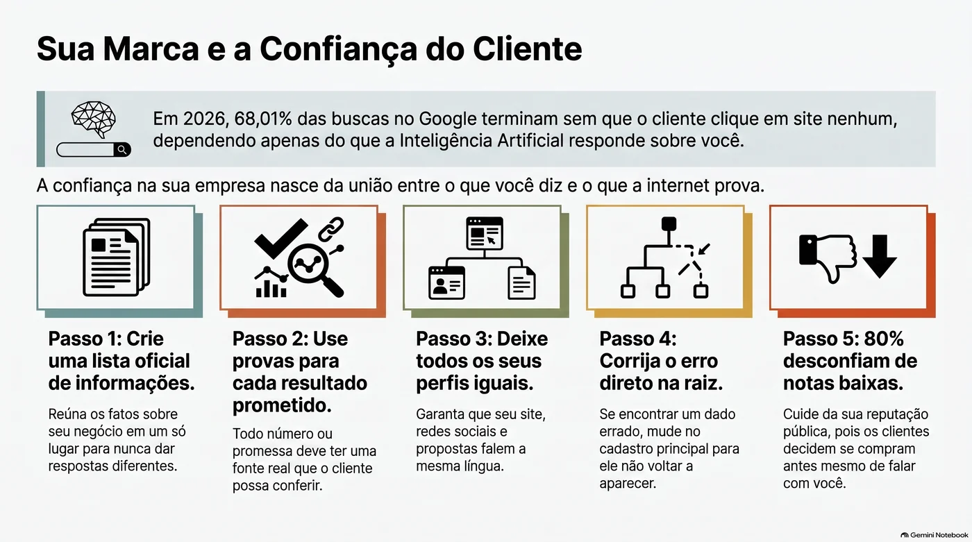 Infográfico com cinco passos para a marca conquistar a confiança do cliente